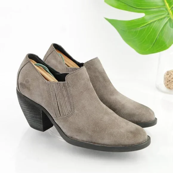 Born Womens Fredrika Boots Size 8.5 Gray Distressed Suede Bootie Mid Block Heel - Picture 12 of 12